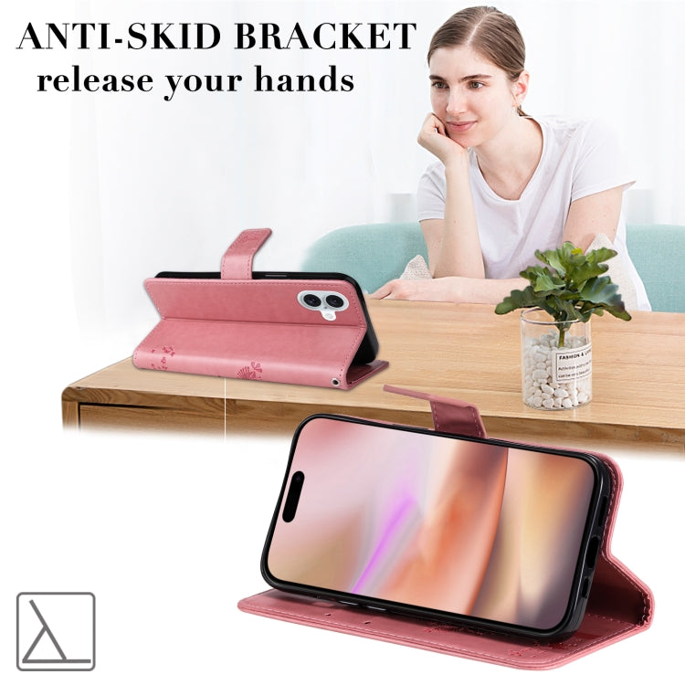 For iPhone 16 Plus Tree & Cat Embossed Pattern Flip Leather Phone Case(Pink) - iPhone 16 Plus Cases by PMC TechLife | Online Shopping South Africa | PMC TechLife | Buy Now Pay Later Mobicred
