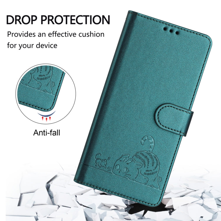 For iPhone SE 2024 Cat Rat Embossed Pattern RFID Leather Phone Case with Lanyard(Peacock Green) - More iPhone Cases by PMC Jewellery | Online Shopping South Africa | PMC Jewellery | Buy Now Pay Later Mobicred