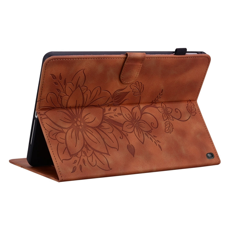For Amazon Fire HD10 2023 Lily Embossed Leather Tablet Case(Brown) - Amazon by PMC TechLife | Online Shopping South Africa | PMC TechLife | Buy Now Pay Later Mobicred