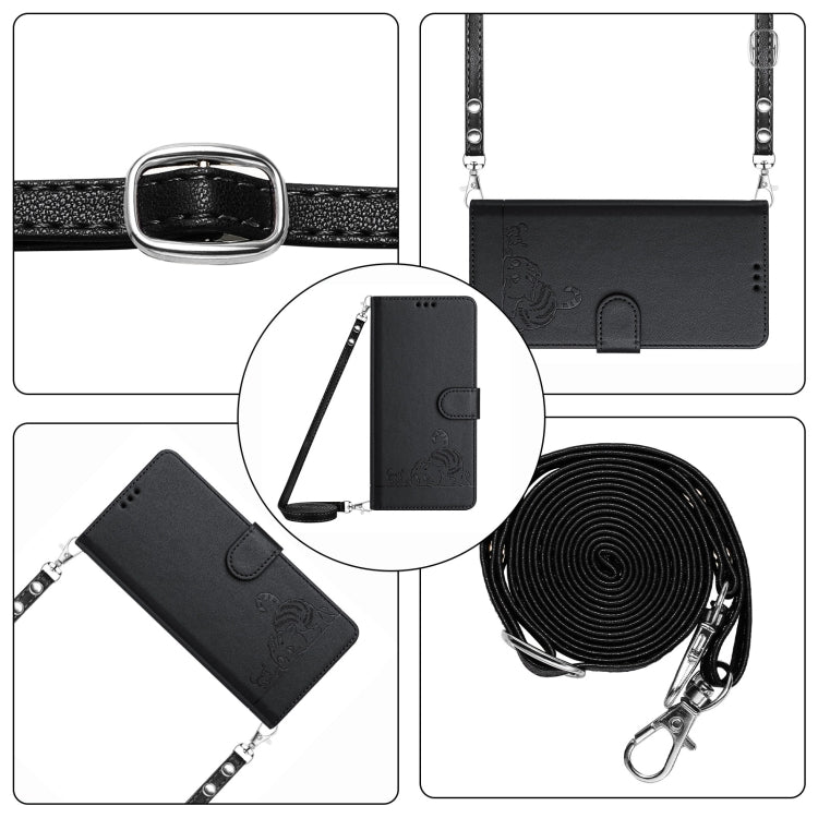 For Huawei Pura 70 Cat Rat Embossed Pattern RFID Leather Phone Case with Lanyard(Black) - Huawei Cases by PMC Jewellery | Online Shopping South Africa | PMC Jewellery | Buy Now Pay Later Mobicred
