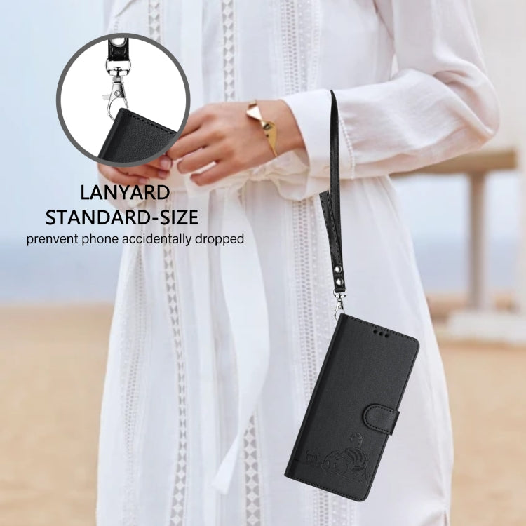 For Huawei Pura 70 Cat Rat Embossed Pattern RFID Leather Phone Case with Lanyard(Black) - Huawei Cases by PMC Jewellery | Online Shopping South Africa | PMC Jewellery | Buy Now Pay Later Mobicred