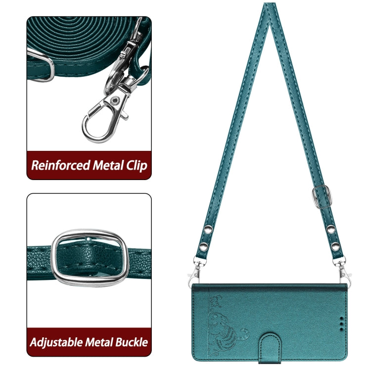 For Huawei Pura 70 Pro Cat Rat Embossed Pattern RFID Leather Phone Case with Lanyard(Peacock Green) - Huawei Cases by PMC Jewellery | Online Shopping South Africa | PMC Jewellery | Buy Now Pay Later Mobicred