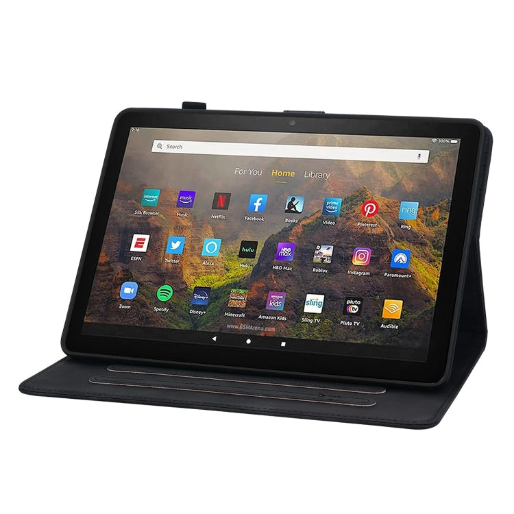 For Amazon Fire HD10 2019/2017 Lily Embossed Leather Smart Tablet Case(Black) - Amazon by PMC TechLife | Online Shopping South Africa | PMC TechLife | Buy Now Pay Later Mobicred