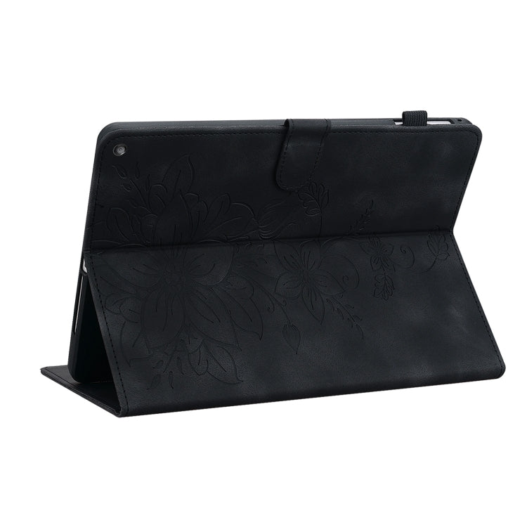 For Amazon Fire HD10 2019/2017 Lily Embossed Leather Smart Tablet Case(Black) - Amazon by PMC TechLife | Online Shopping South Africa | PMC TechLife | Buy Now Pay Later Mobicred