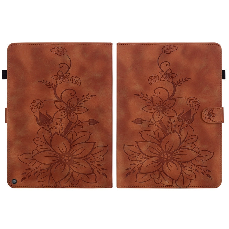 For Amazon Fire HD10 / HD10 Plus 2021 Lily Embossed Leather Smart Tablet Case(Brown) - Amazon by PMC TechLife | Online Shopping South Africa | PMC TechLife | Buy Now Pay Later Mobicred