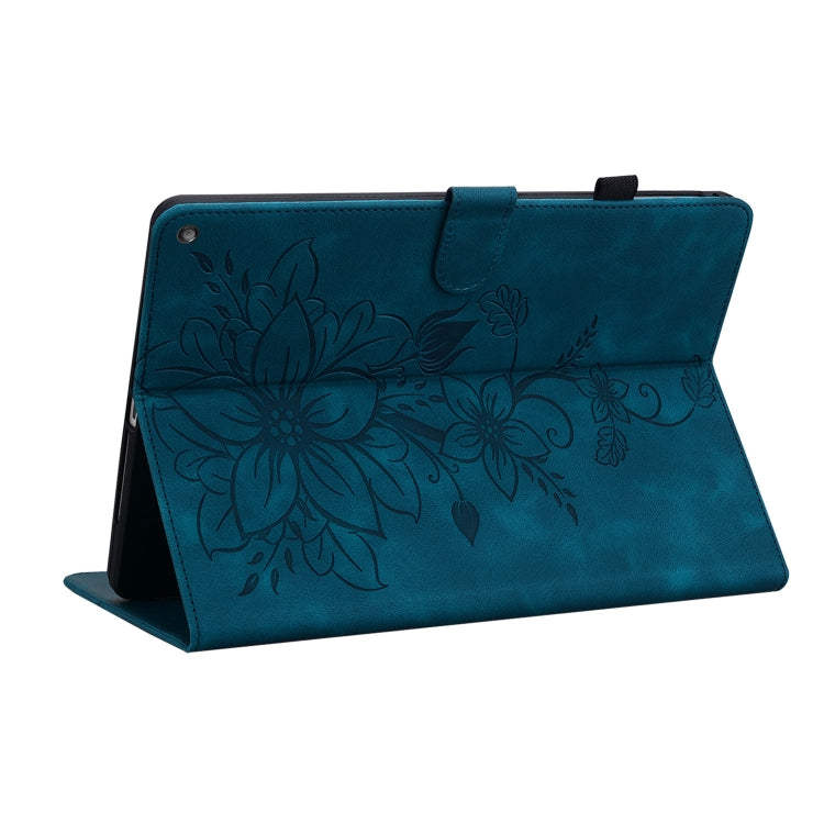 For Amazon Fire HD10 / HD10 Plus 2021 Lily Embossed Leather Smart Tablet Case(Dark Blue) - free shipping - PMC TechLife - Order now!