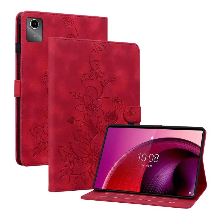 For Lenovo Tab M11/Xiaoxin Pad 11 2024 Lily Embossed Leather Tablet Case(Red) - free shipping - PMC Jewellery - Order now!