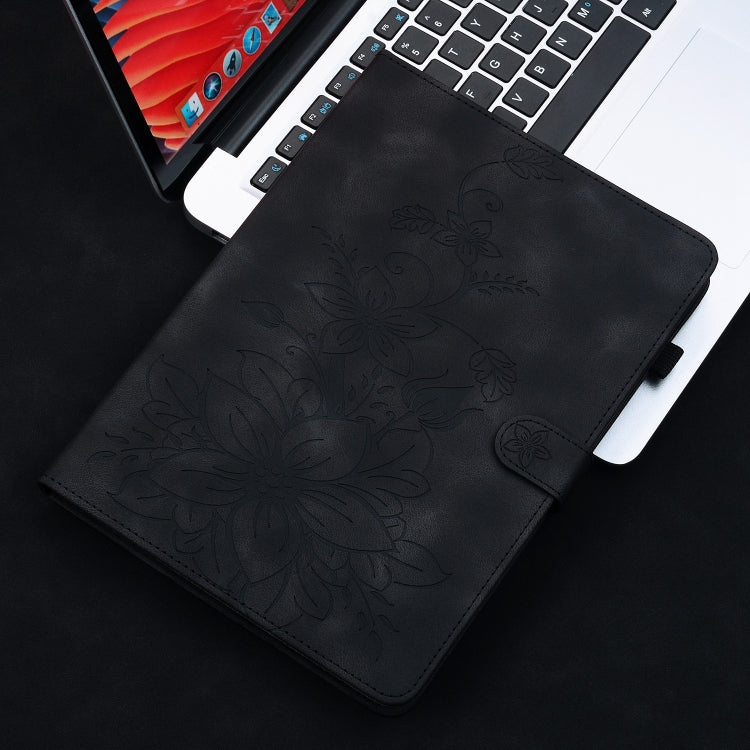 For Lenovo Tab M10 5G 2023 Lily Embossed Leather Tablet Case(Black) - Lenovo by PMC TechLife | Online Shopping South Africa | PMC TechLife | Buy Now Pay Later Mobicred