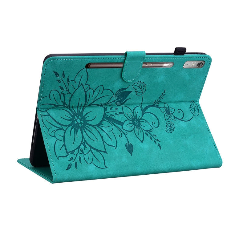For Lenovo Tab P11 Pro Gen 2 11.2 Lily Embossed Leather Tablet Case(Green) - Lenovo by PMC TechLife | Online Shopping South Africa | PMC TechLife | Buy Now Pay Later Mobicred