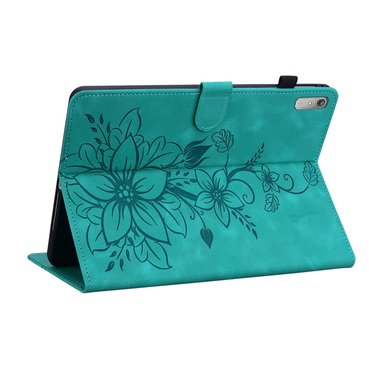 For Lenovo Tab P11 Gen 2 11.5 Lily Embossed Leather Tablet Case(Green) - Lenovo by PMC TechLife | Online Shopping South Africa | PMC TechLife | Buy Now Pay Later Mobicred