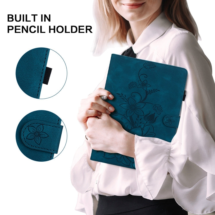 For Lenovo Tab P11 Gen 2 11.5 Lily Embossed Leather Tablet Case(Dark Blue) - Lenovo by PMC TechLife | Online Shopping South Africa | PMC TechLife | Buy Now Pay Later Mobicred