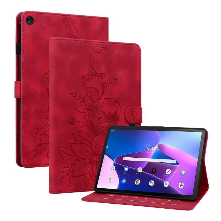 For Lenovo Tab M10 10.1 3rd Gen Lily Embossed Leather Tablet Case(Red) - Lenovo by PMC TechLife | Online Shopping South Africa | PMC TechLife | Buy Now Pay Later Mobicred