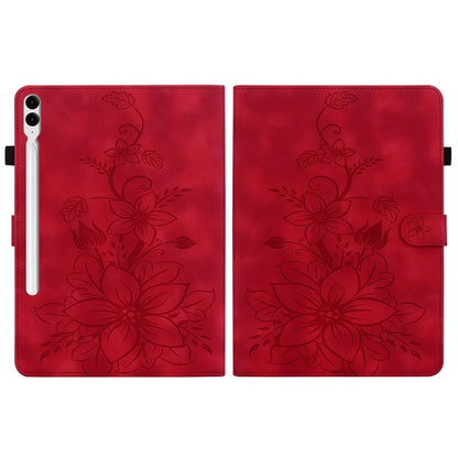 For Samsung Galaxy Tab S9+ / S9 FE+ Lily Embossed Leather Tablet Case(Red) - Galaxy Tab S9+ Cases by PMC Jewellery | Online Shopping South Africa | PMC Jewellery | Buy Now Pay Later Mobicred