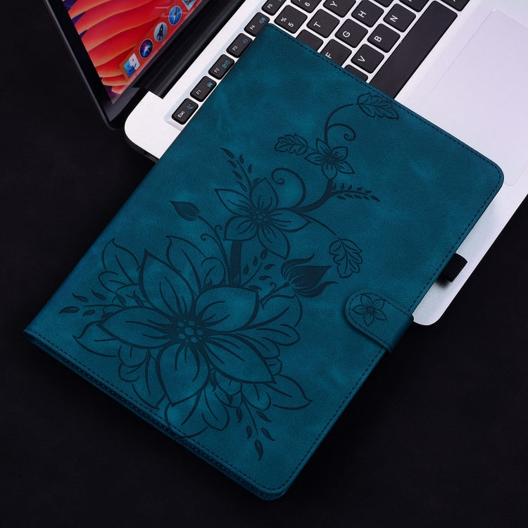 For Samsung Galaxy Tab S9+ / S9 FE+ Lily Embossed Leather Tablet Case(Dark Blue) - Galaxy Tab S9+ Cases by PMC Jewellery | Online Shopping South Africa | PMC Jewellery | Buy Now Pay Later Mobicred