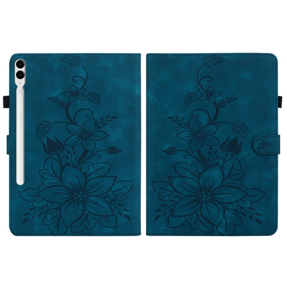 For Samsung Galaxy Tab S9+ / S9 FE+ Lily Embossed Leather Tablet Case(Dark Blue) - Galaxy Tab S9+ Cases by PMC Jewellery | Online Shopping South Africa | PMC Jewellery | Buy Now Pay Later Mobicred