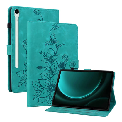 For Samsung Galaxy Tab S9 / S9 FE Lily Embossed Leather Tablet Case(Green) - Galaxy Tab S9 Cases by PMC Jewellery | Online Shopping South Africa | PMC Jewellery | Buy Now Pay Later Mobicred