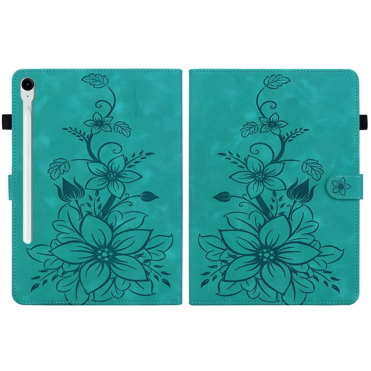 For Samsung Galaxy Tab S9 / S9 FE Lily Embossed Leather Tablet Case(Green) - Galaxy Tab S9 Cases by PMC Jewellery | Online Shopping South Africa | PMC Jewellery | Buy Now Pay Later Mobicred