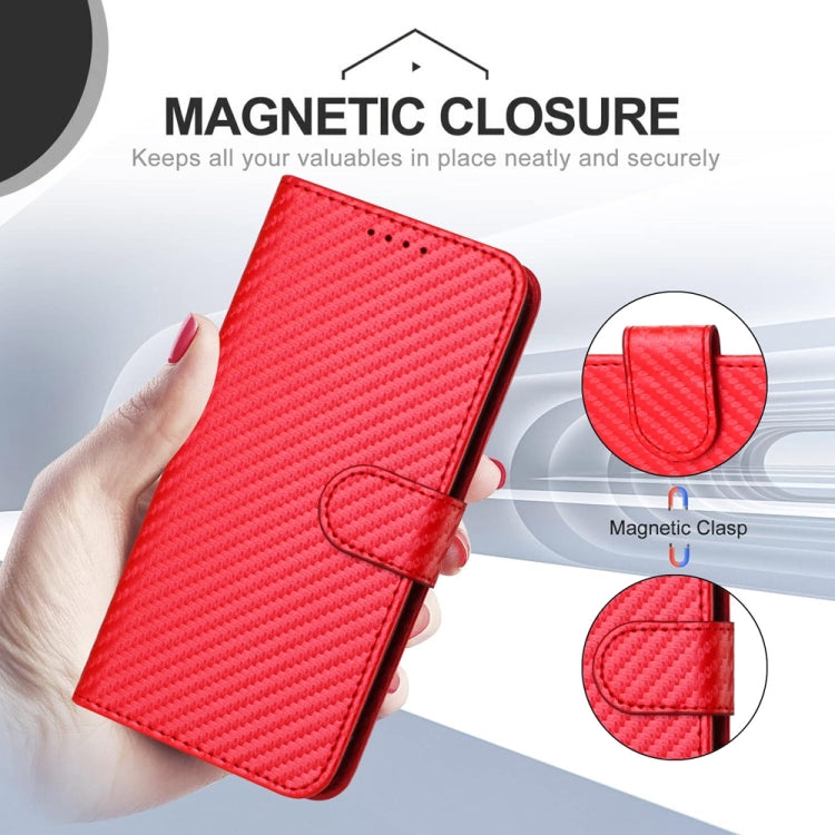 For OPPO Reno11 Global YX0070 Carbon Fiber Buckle Leather Phone Case with Lanyard(Red) - Reno11 Cases by PMC Jewellery | Online Shopping South Africa | PMC Jewellery | Buy Now Pay Later Mobicred