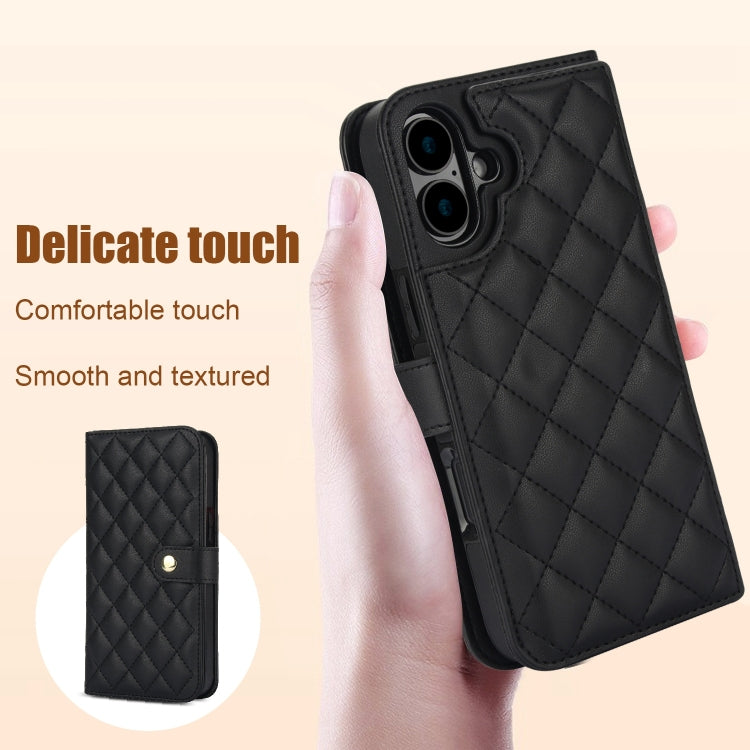 For iPhone 16 Plus Crossbody Multifunction Rhombic Leather Phone Case(Black) - iPhone 16 Plus Cases by PMC Jewellery | Online Shopping South Africa | PMC Jewellery | Buy Now Pay Later Mobicred