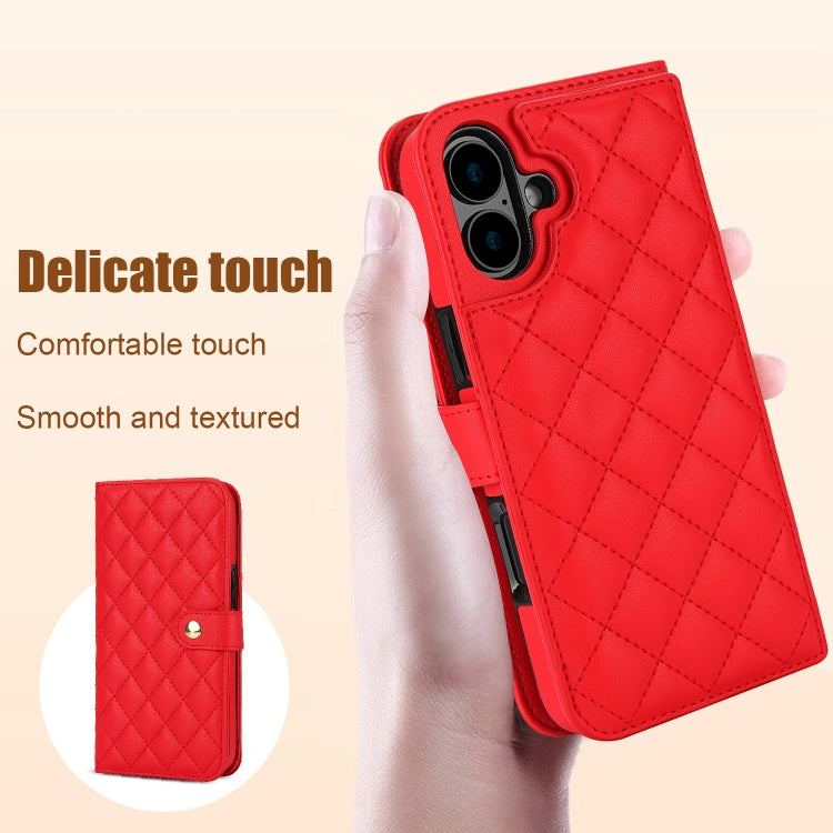 For iPhone 16 Crossbody Multifunction Rhombic Leather Phone Case(Red) - iPhone 16 Cases by PMC Jewellery | Online Shopping South Africa | PMC Jewellery | Buy Now Pay Later Mobicred