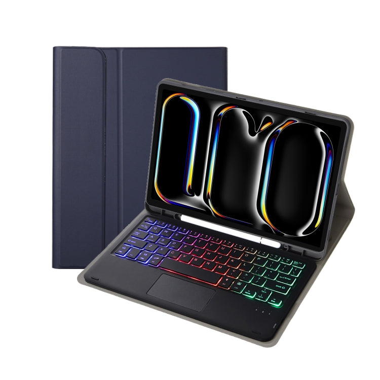 For iPad Pro 11 2024 A13B-AS Lambskin Texture Backlight Bluetooth Touch Keyboard Leather Tablet Case with Pen Slot(Dark Blue) - For iPad Pro by PMC TechLife | Online Shopping South Africa | PMC TechLife | Buy Now Pay Later Mobicred