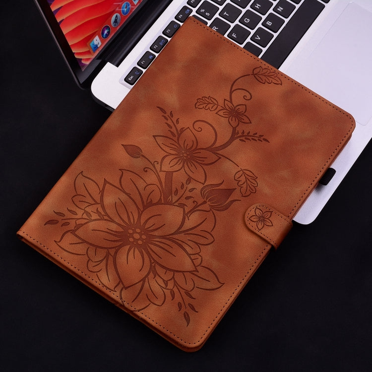 For Nokia T20 10.4 2021 Lily Embossed Leather Tablet Case(Brown) - Nokia by PMC TechLife | Online Shopping South Africa | PMC TechLife | Buy Now Pay Later Mobicred