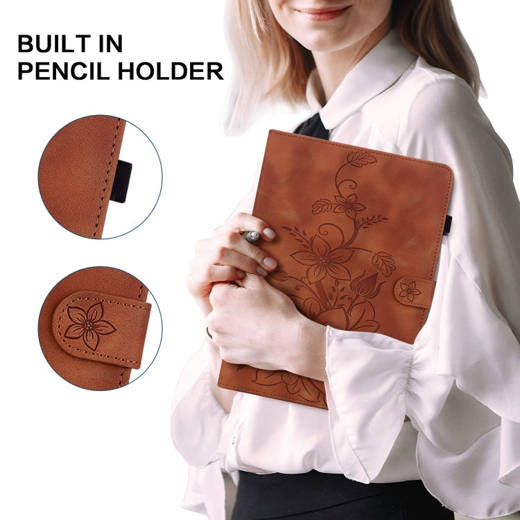For Nokia T20 10.4 2021 Lily Embossed Leather Tablet Case(Brown) - Nokia by PMC TechLife | Online Shopping South Africa | PMC TechLife | Buy Now Pay Later Mobicred