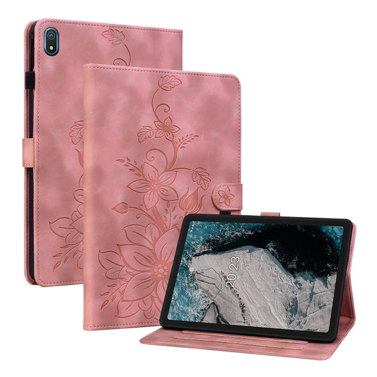 For Nokia T20 10.4 2021 Lily Embossed Leather Tablet Case(Pink) - Nokia by PMC Jewellery | Online Shopping South Africa | PMC Jewellery | Buy Now Pay Later Mobicred