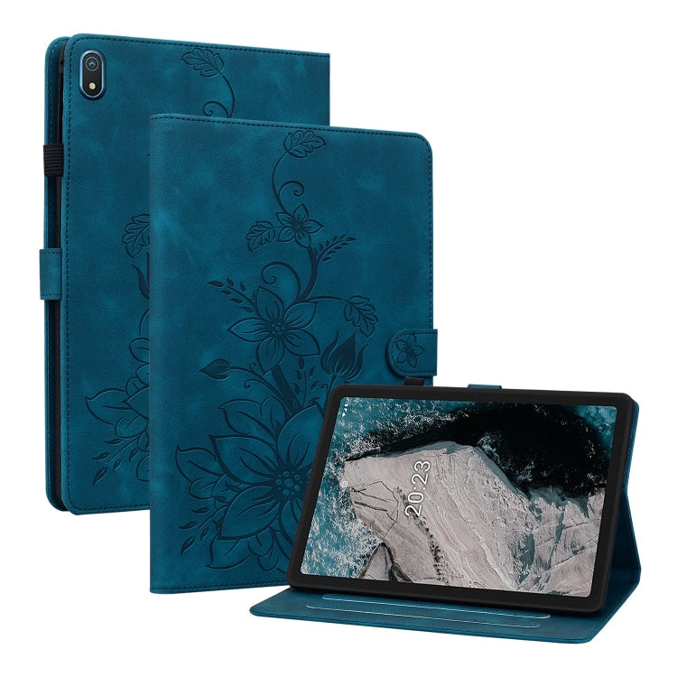 For Nokia T20 10.4 2021 Lily Embossed Leather Tablet Case(Dark Blue) - Nokia by PMC TechLife | Online Shopping South Africa | PMC TechLife | Buy Now Pay Later Mobicred