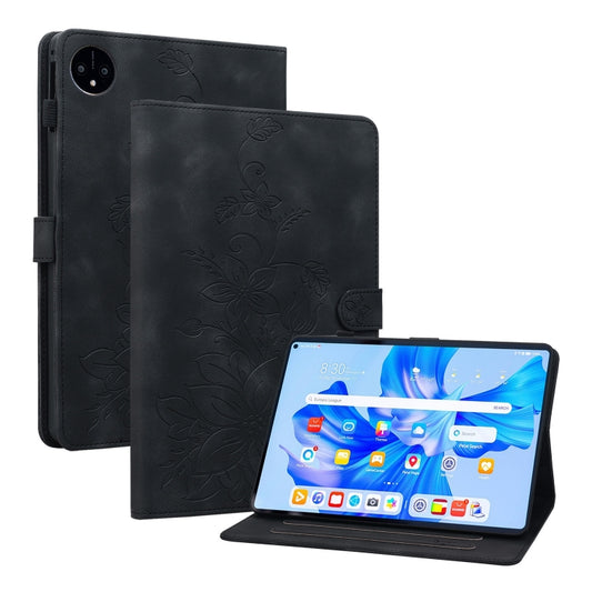 For Huawei MatePad Pro 11 2022 Lily Embossed Leather Tablet Case(Black) - Huawei by PMC Jewellery | Online Shopping South Africa | PMC Jewellery | Buy Now Pay Later Mobicred