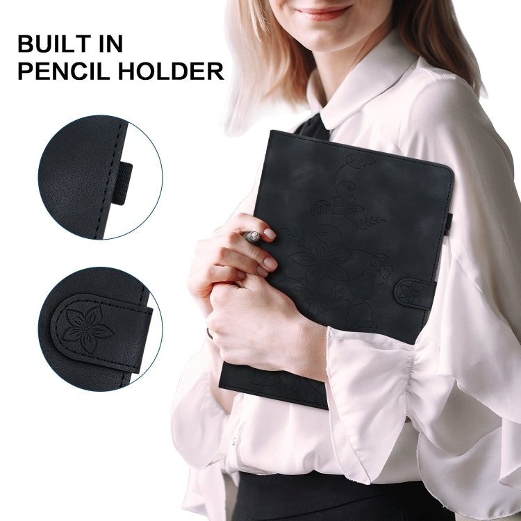 For Huawei MatePad SE 10.4 Lily Embossed Leather Tablet Case(Black) - Huawei by PMC TechLife | Online Shopping South Africa | PMC TechLife | Buy Now Pay Later Mobicred