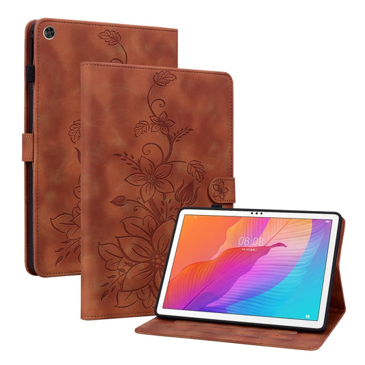 For Huawei MatePad T 10s / Enjoy Tablet 2 Lily Embossed Leather Tablet Case(Brown) - Huawei by PMC Jewellery | Online Shopping South Africa | PMC Jewellery | Buy Now Pay Later Mobicred