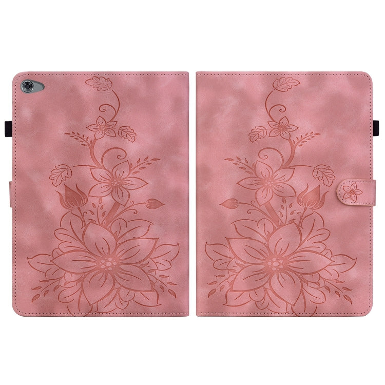 For Huawei MediaPad M5 Lite 10 / C5 10.1 Lily Embossed Leather Tablet Case(Pink) - Huawei by PMC TechLife | Online Shopping South Africa | PMC TechLife | Buy Now Pay Later Mobicred
