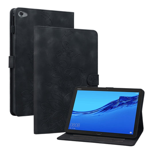 For Huawei MediaPad M5 Lite 10 / C5 10.1 Lily Embossed Leather Tablet Case(Black) - Huawei by PMC Jewellery | Online Shopping South Africa | PMC Jewellery | Buy Now Pay Later Mobicred