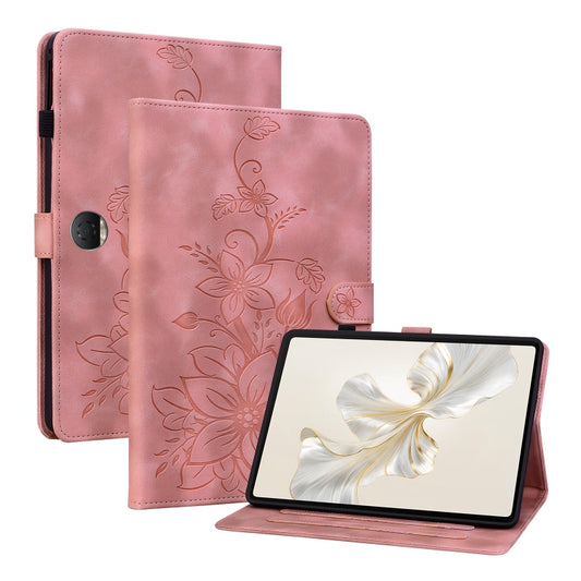 For Honor Pad 9 12.1 Lily Embossed Leather Tablet Case(Pink) - Honor by PMC Jewellery | Online Shopping South Africa | PMC Jewellery | Buy Now Pay Later Mobicred