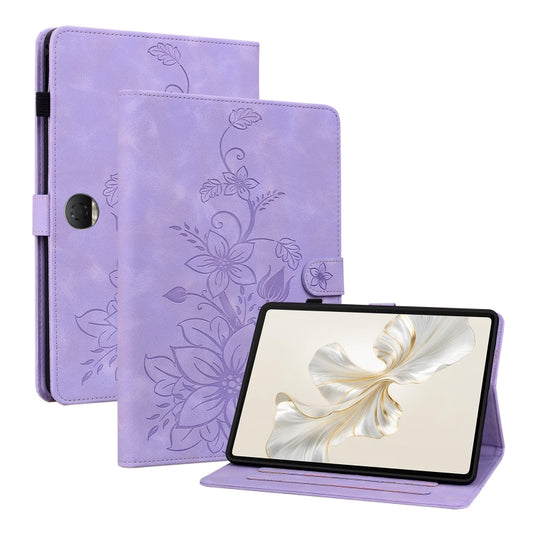 For Honor Pad 9 12.1 Lily Embossed Leather Tablet Case(Purple) - Honor by PMC Jewellery | Online Shopping South Africa | PMC Jewellery | Buy Now Pay Later Mobicred