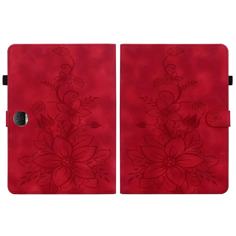 For Honor Pad 9 12.1 Lily Embossed Leather Tablet Case(Red) - Honor by PMC TechLife | Online Shopping South Africa | PMC TechLife | Buy Now Pay Later Mobicred