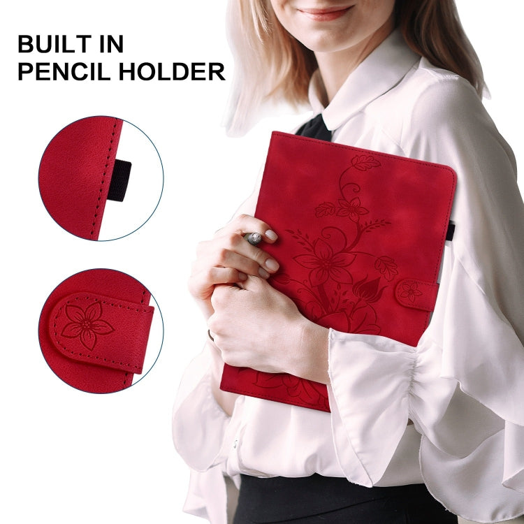 For Honor Pad 9 12.1 Lily Embossed Leather Tablet Case(Red) - Honor by PMC TechLife | Online Shopping South Africa | PMC TechLife | Buy Now Pay Later Mobicred