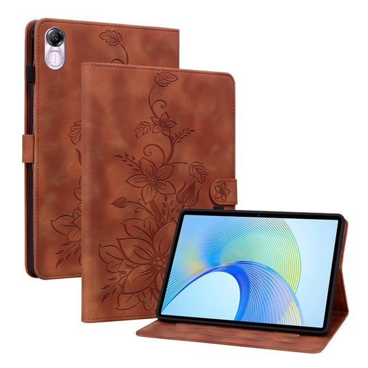 For Honor Pad X8 Pro / X9 2023 Lily Embossed Leather Tablet Case(Brown) - Honor by PMC Jewellery | Online Shopping South Africa | PMC Jewellery | Buy Now Pay Later Mobicred