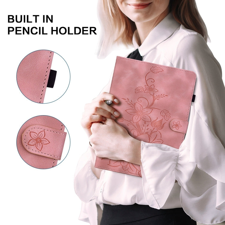 For Honor Pad X8 Pro / X9 2023 Lily Embossed Leather Tablet Case(Pink) - Honor by PMC TechLife | Online Shopping South Africa | PMC TechLife | Buy Now Pay Later Mobicred