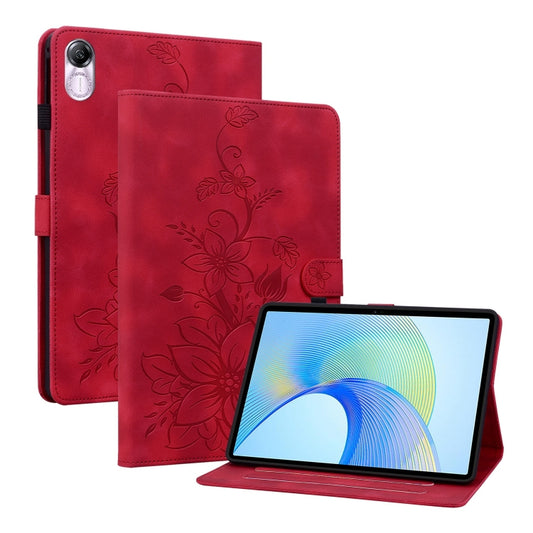 For Honor Pad X8 Pro / X9 2023 Lily Embossed Leather Tablet Case(Red) - Honor by PMC Jewellery | Online Shopping South Africa | PMC Jewellery | Buy Now Pay Later Mobicred