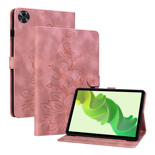 For Realme Pad 2 11.5 Lily Embossed Leather Tablet Case(Pink) - Realme by PMC Jewellery | Online Shopping South Africa | PMC Jewellery | Buy Now Pay Later Mobicred