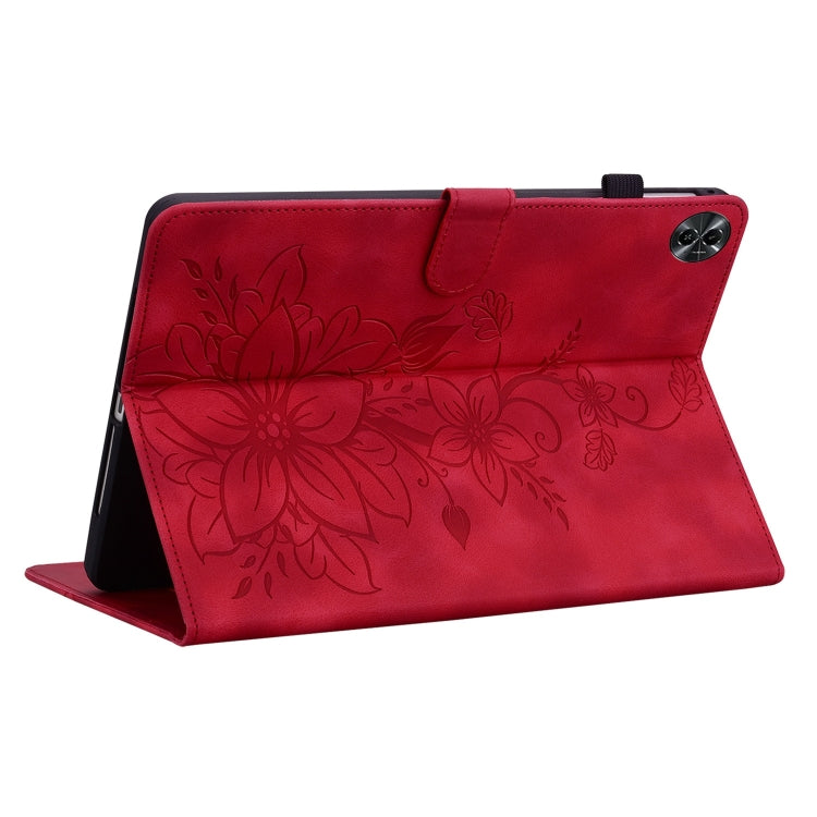 For Realme Pad 2 11.5 Lily Embossed Leather Tablet Case(Red) - Realme by PMC TechLife | Online Shopping South Africa | PMC TechLife | Buy Now Pay Later Mobicred