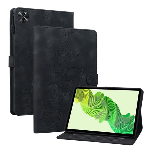 For Realme Pad 2 11.5 Lily Embossed Leather Tablet Case(Black) - Realme by PMC Jewellery | Online Shopping South Africa | PMC Jewellery | Buy Now Pay Later Mobicred