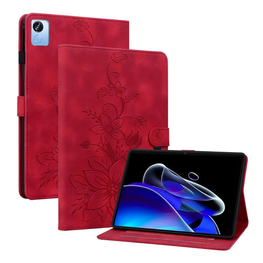 For Realme Pad X Lily Embossed Leather Tablet Case(Red) - Realme by PMC Jewellery | Online Shopping South Africa | PMC Jewellery | Buy Now Pay Later Mobicred