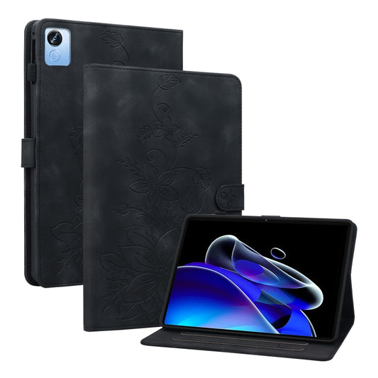 For Realme Pad X Lily Embossed Leather Tablet Case(Black) - Realme by PMC Jewellery | Online Shopping South Africa | PMC Jewellery | Buy Now Pay Later Mobicred