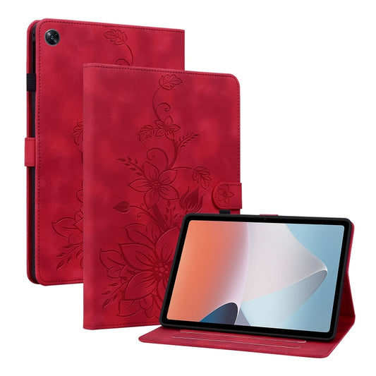 For OPPO Pad Air Lily Embossed Leather Tablet Case(Red) - OPPO by PMC Jewellery | Online Shopping South Africa | PMC Jewellery | Buy Now Pay Later Mobicred