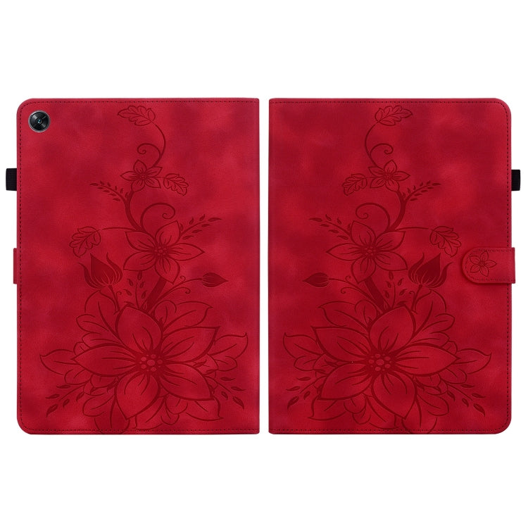 For OPPO Pad Air Lily Embossed Leather Tablet Case(Red) - OPPO by PMC TechLife | Online Shopping South Africa | PMC TechLife | Buy Now Pay Later Mobicred