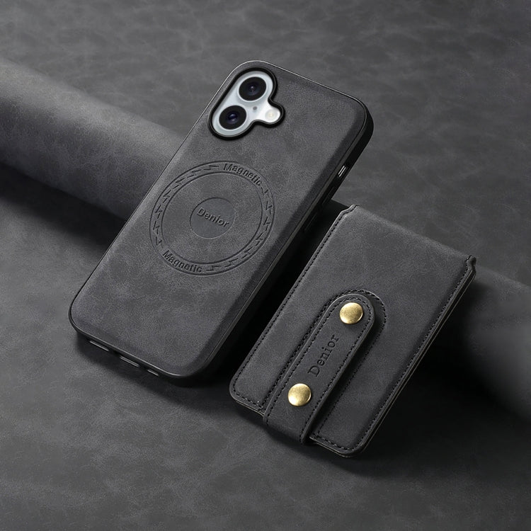 For iPhone 16 Denior D14 NK Retro Pattern MagSafe Magnetic Card Holder Leather Phone Case(Black) - free shipping - PMC TechLife - Order now!