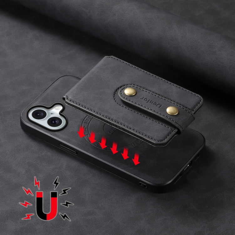 For iPhone 16 Plus Denior D14 NK Retro Pattern MagSafe Magnetic Card Holder Leather Phone Case(Black) - iPhone 16 Plus Cases by Denior | Online Shopping South Africa | PMC Jewellery | Buy Now Pay Later Mobicred